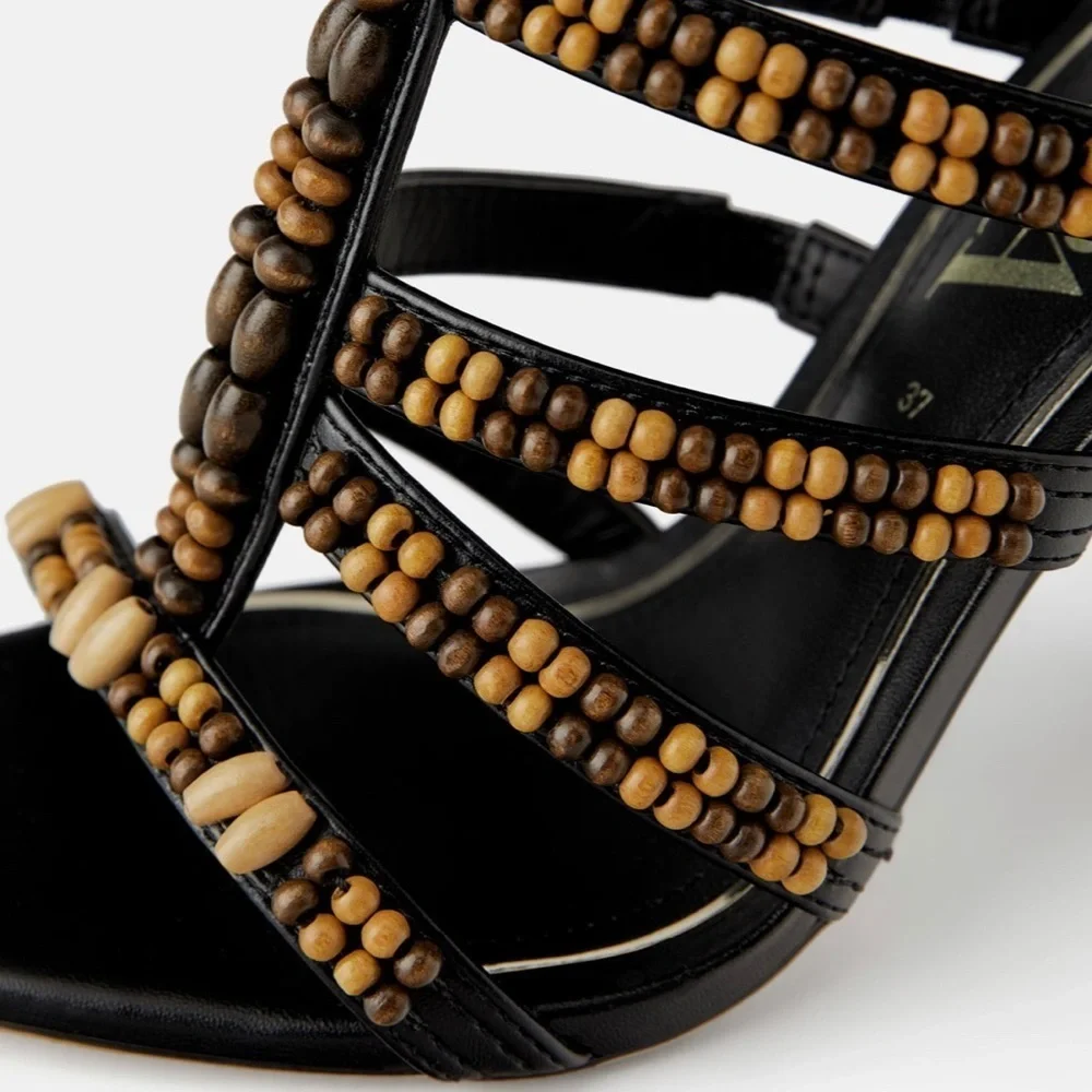 ZARA BNWT Beaded Heeled Sandals - Picture 3 of 6